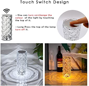 Diamond Rose Crystal Lamp & Rechargeable Usb Table Lamp